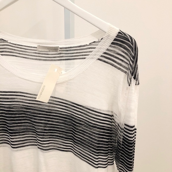 Townsen Women’s Zuma Slub-Knit White and Black Striped Sweater M - Picture 4 of 10